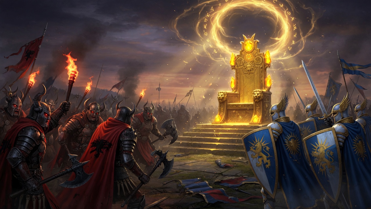 Karus and El Morad before the golden throne